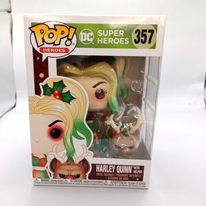 Funko Pop! Harley Quinn with Helper 357 DC Super Heroes  Holiday Holly Red Green